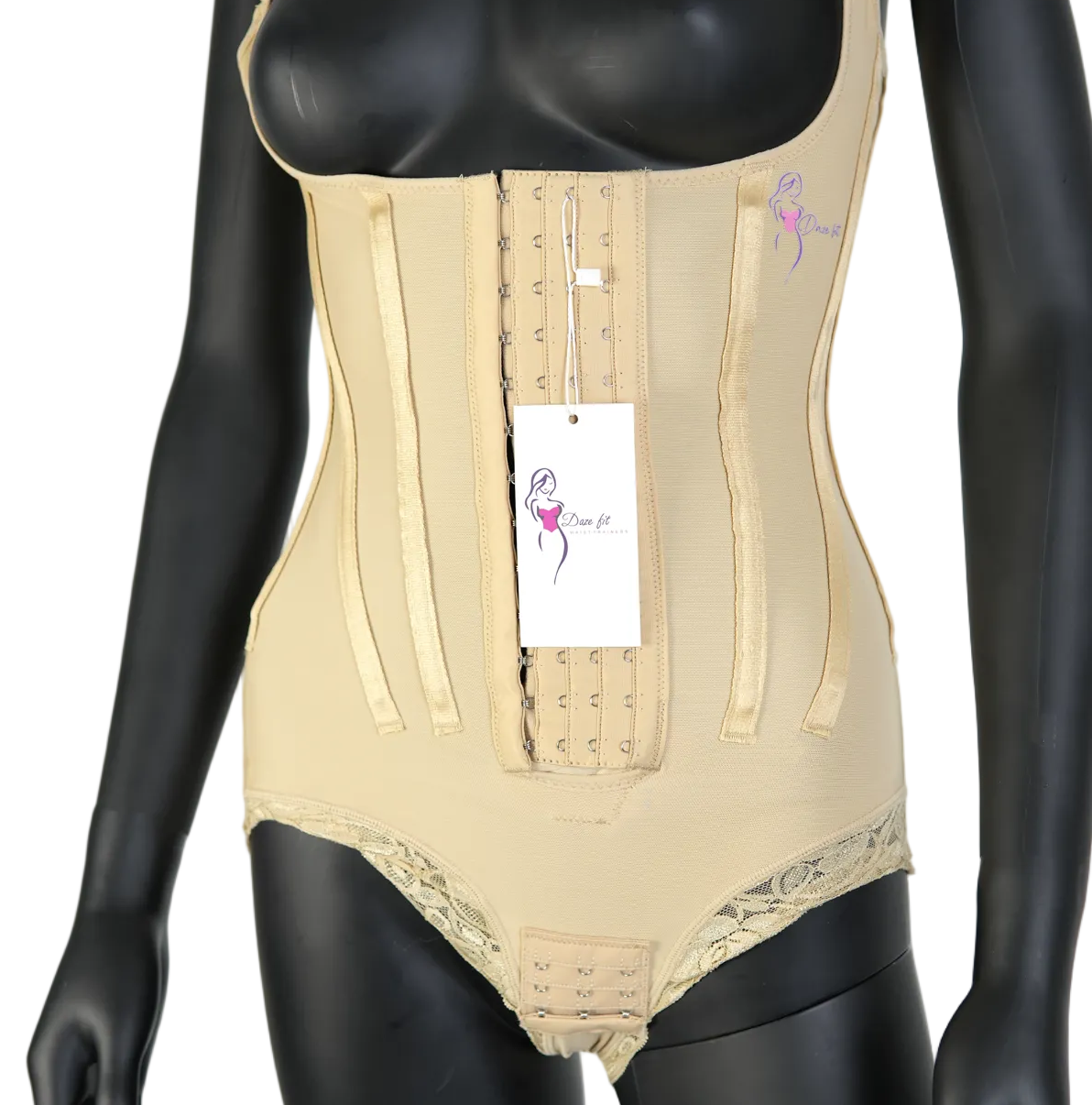 Bodysuit Under Bust Steel Bones Shapewear With Lace & Hocks