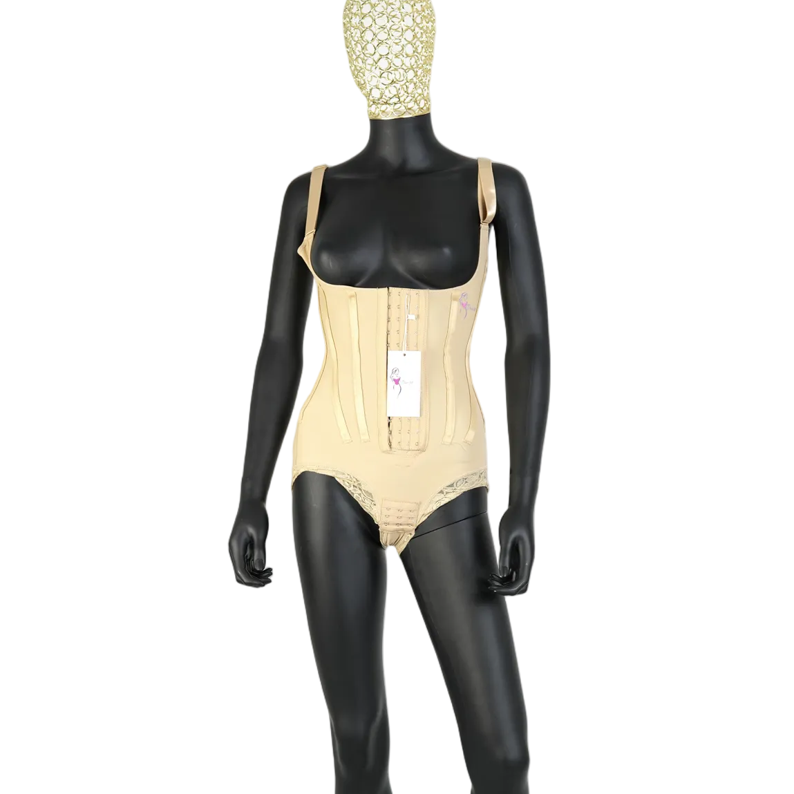 Bodysuit Under Bust Steel Bones Shapewear With Lace & Hocks