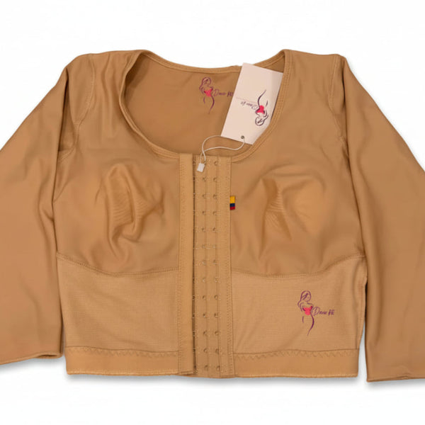 Long Sleeve Posture Bra Top LONG LENGTH | Powernet Compression | Arm + Back Shaping + Removable Pads